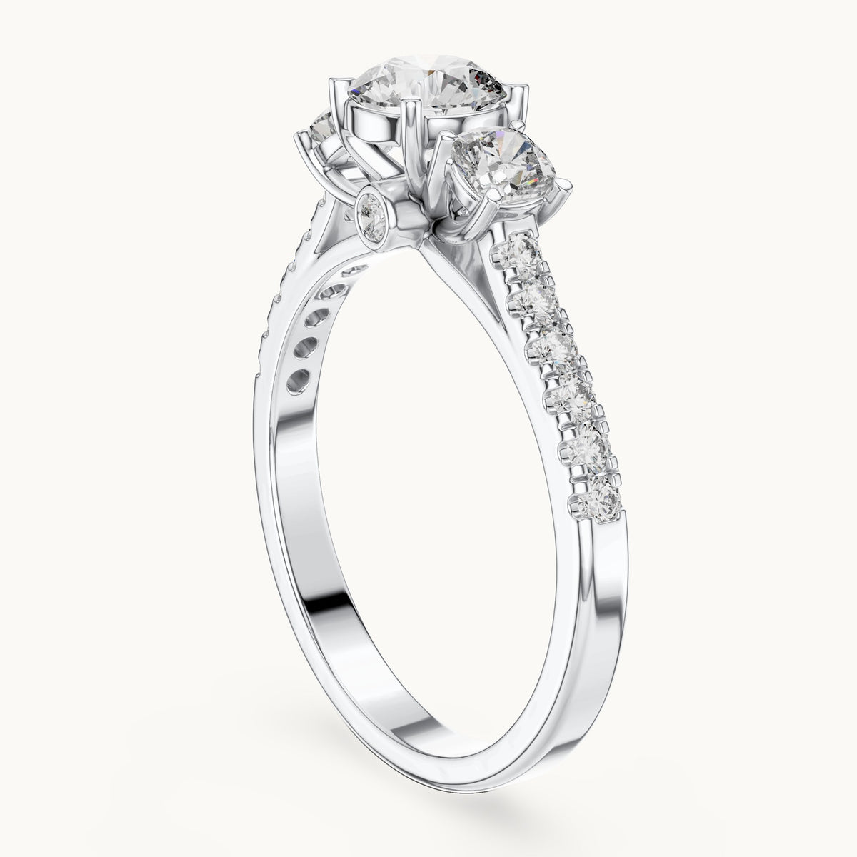 Round cut lab-grown diamond solitaire ring in 14K white gold, 0.99 CT TW, view 1