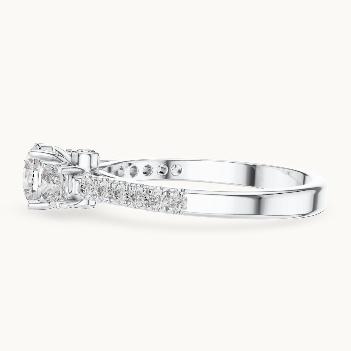 Round cut lab-grown diamond solitaire ring in 14K white gold, 0.99 CT TW, view 2