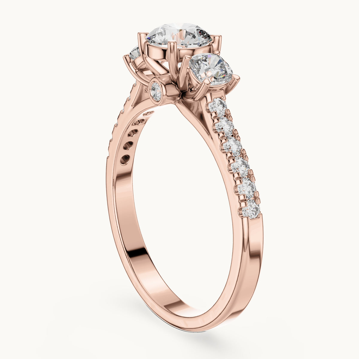 Round cut lab-grown diamond solitaire ring in 14K rose gold, 0.99 CT TW, view 1