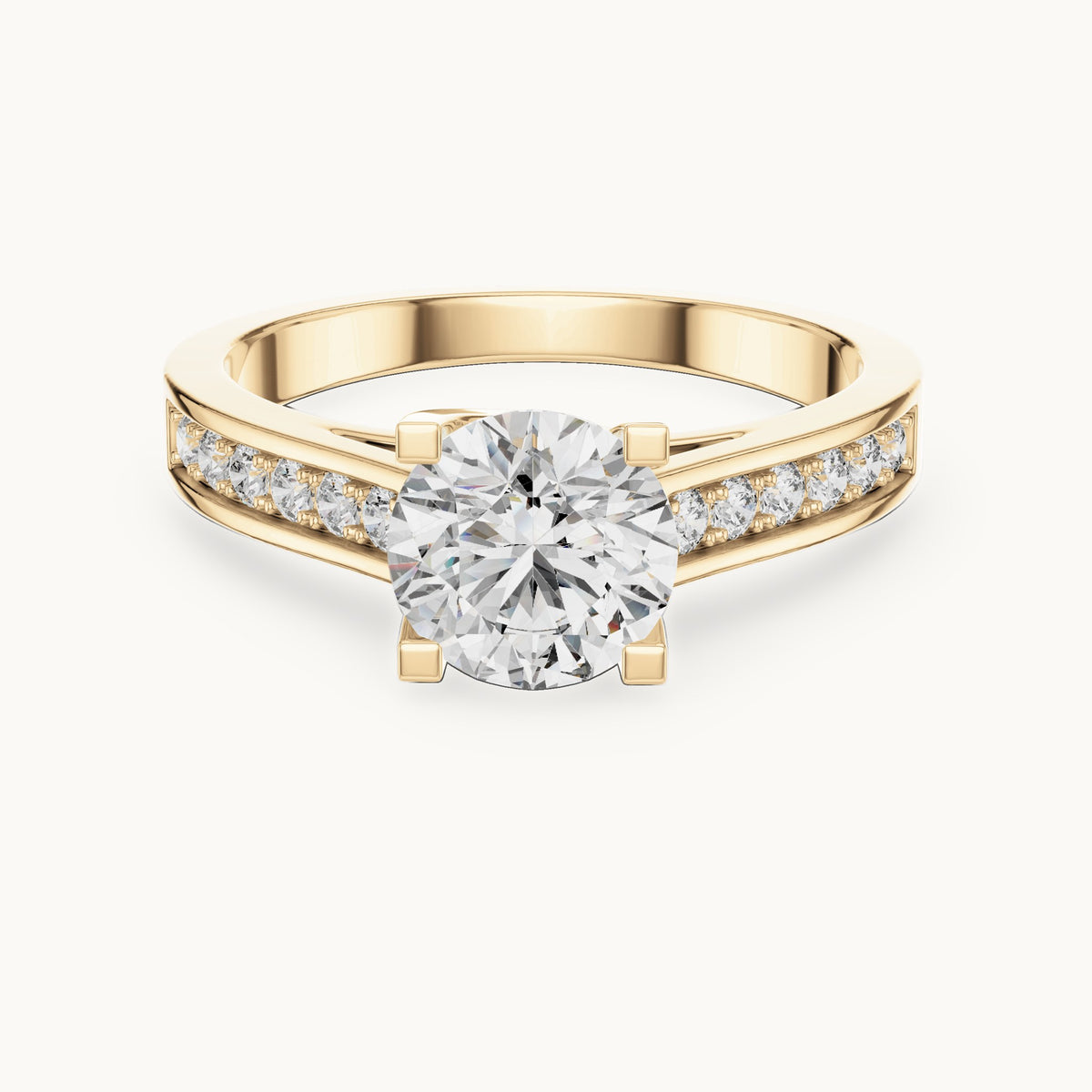 Round cut lab-grown diamond solitaire ring in 14K yellow gold, 1.18 CT TW, view 1