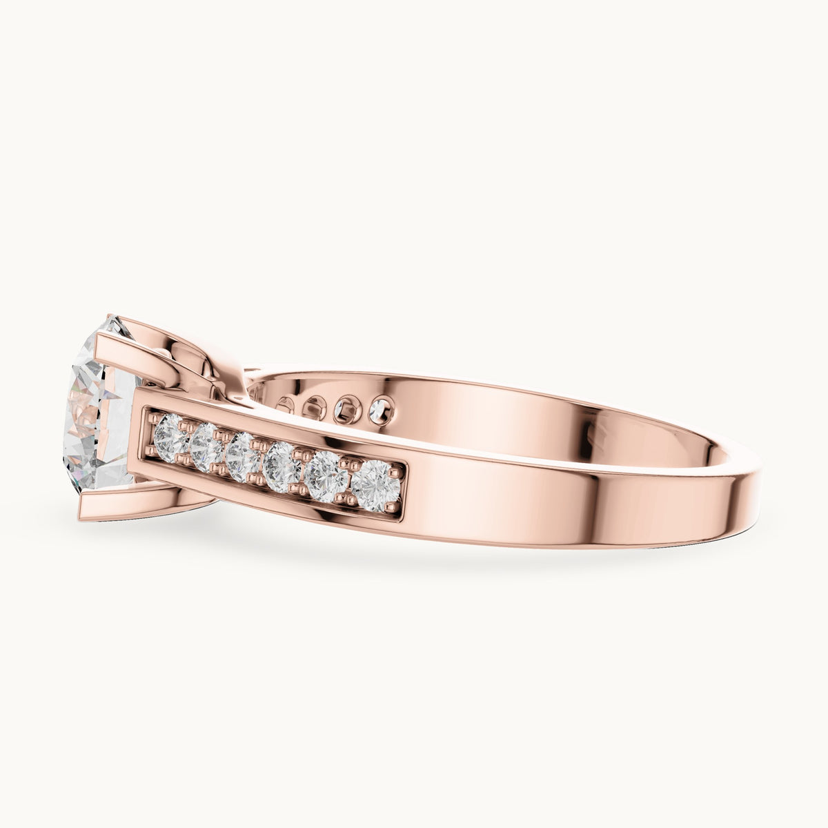 Round cut lab-grown diamond solitaire ring in 14K rose gold, 1.18 CT TW, view 2