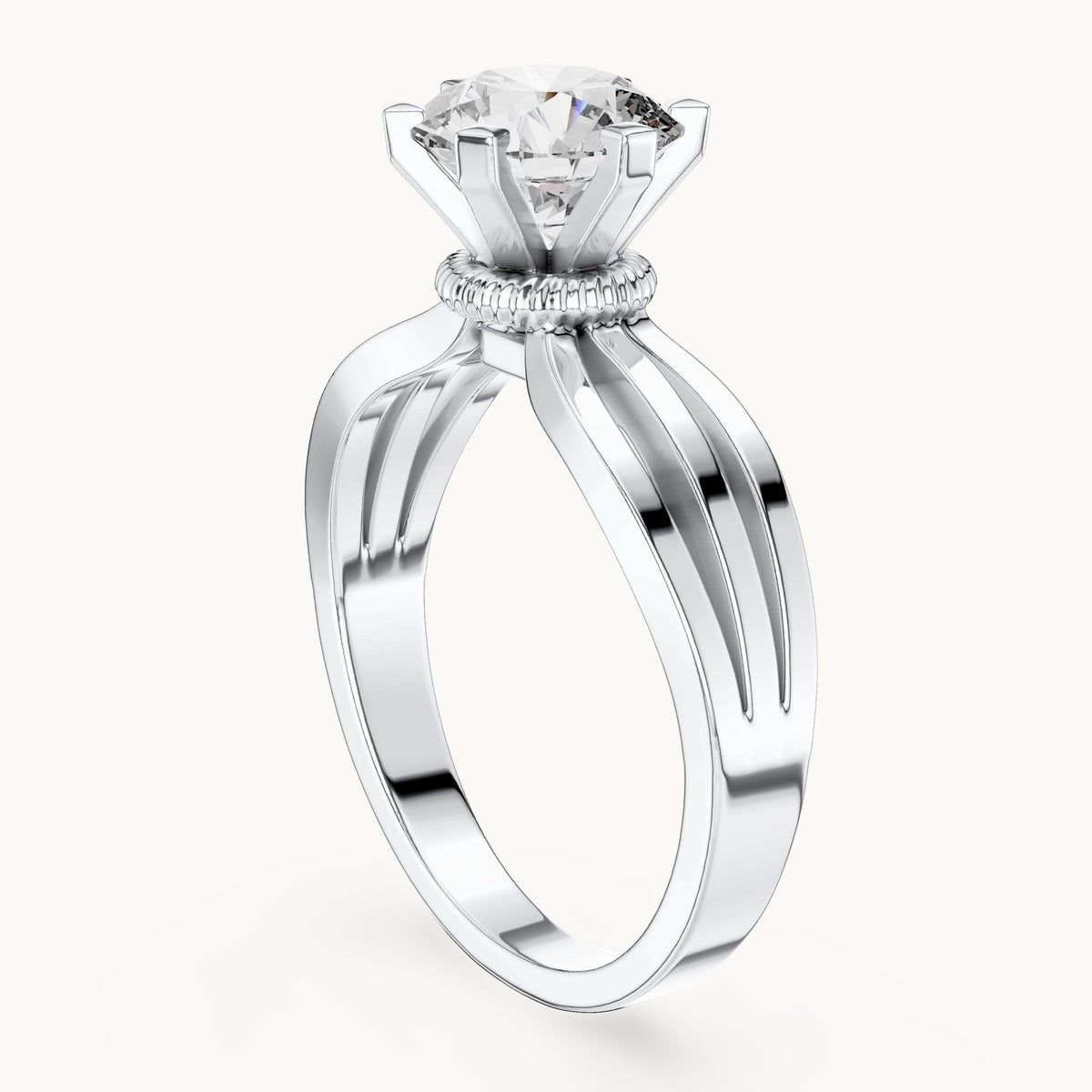 Round cut lab-grown diamond solitaire ring in 14K white gold, 1.00 CT TW, view 1