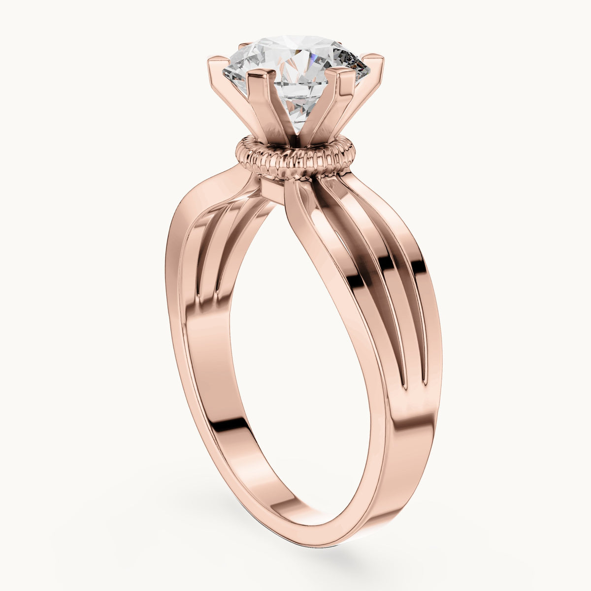 Round cut lab-grown diamond solitaire ring in 14K rose gold, 1.00 CT TW, view 1