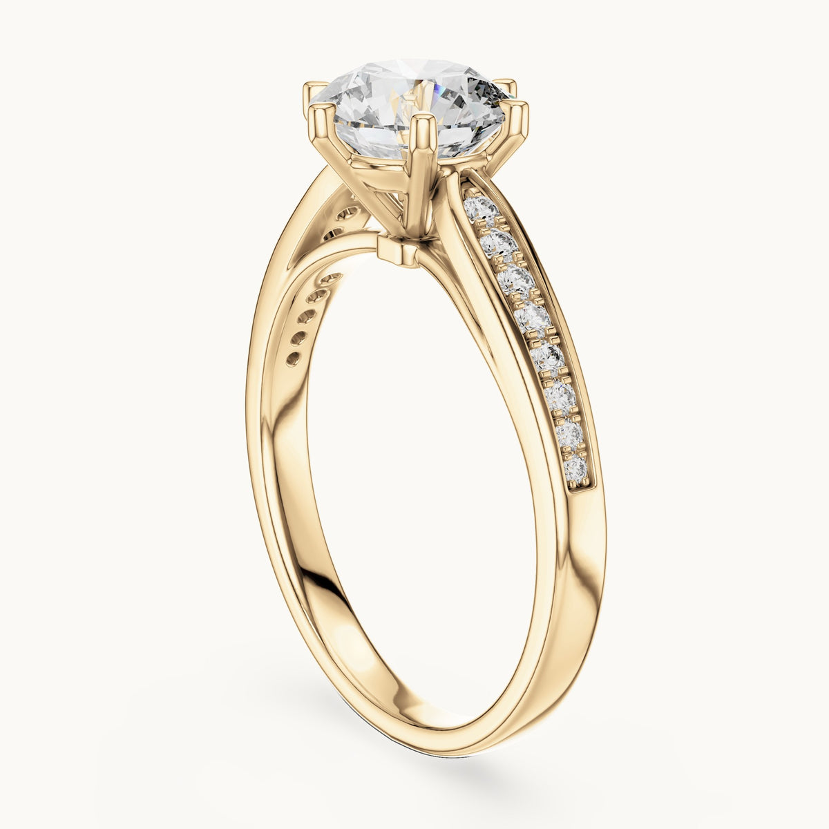 Round cut lab-grown diamond solitaire ring in 14K yellow gold, 1.12 CT TW, view 2