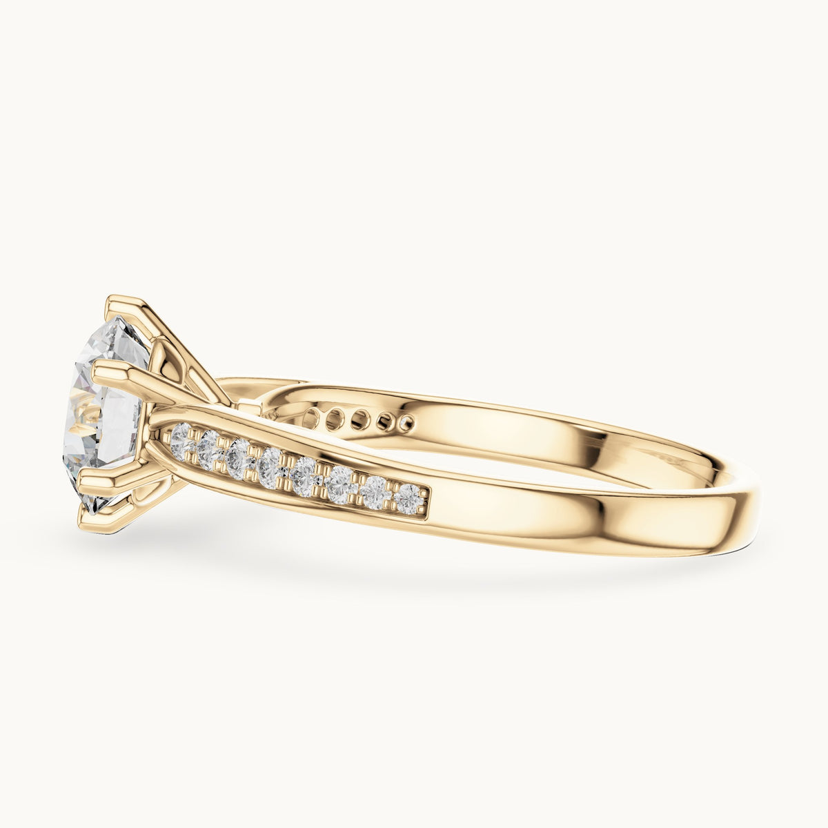 Round cut lab-grown diamond solitaire ring in 14K yellow gold, 1.12 CT TW, view 3