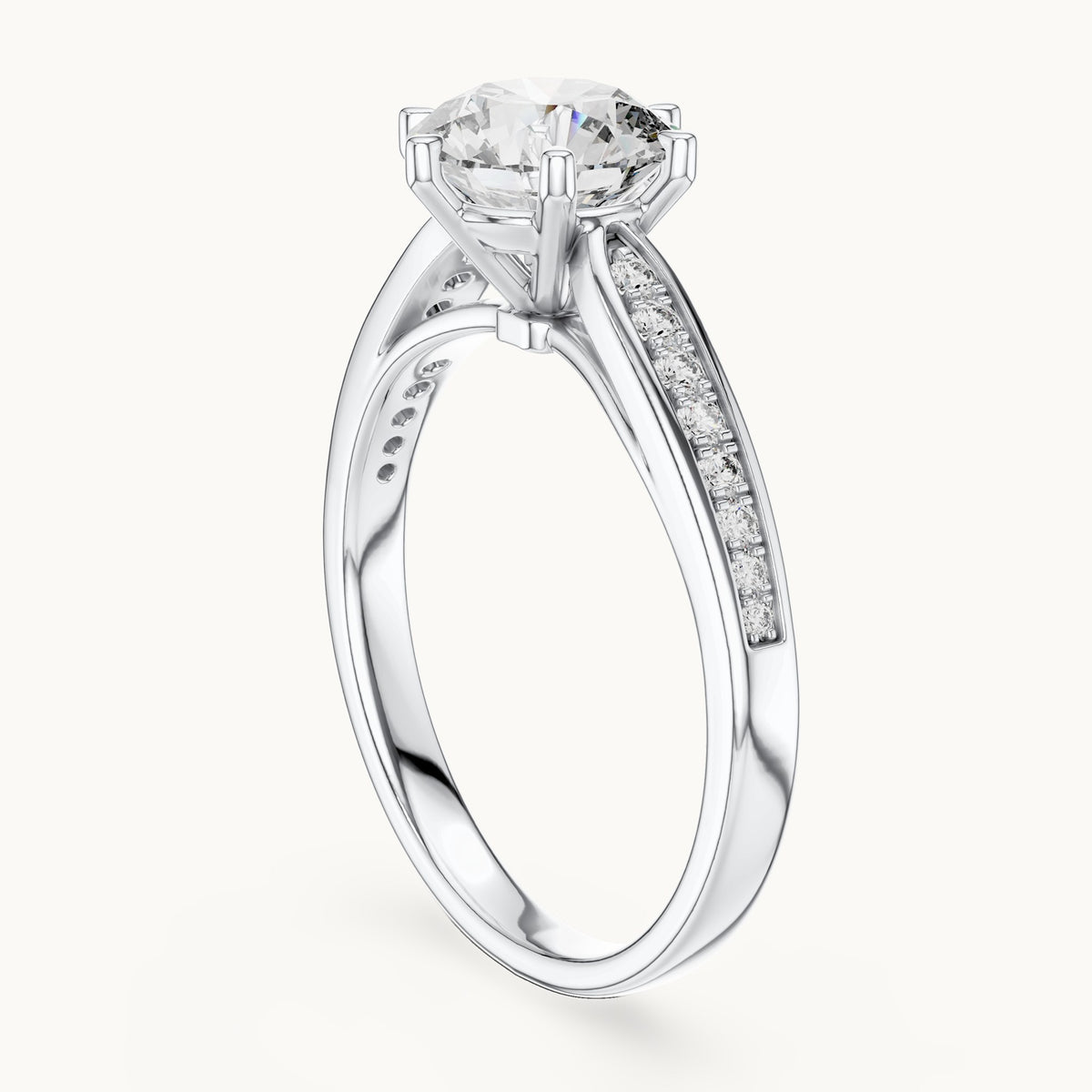 Round cut lab-grown diamond solitaire ring in 14K white gold, 1.12 CT TW, view 1
