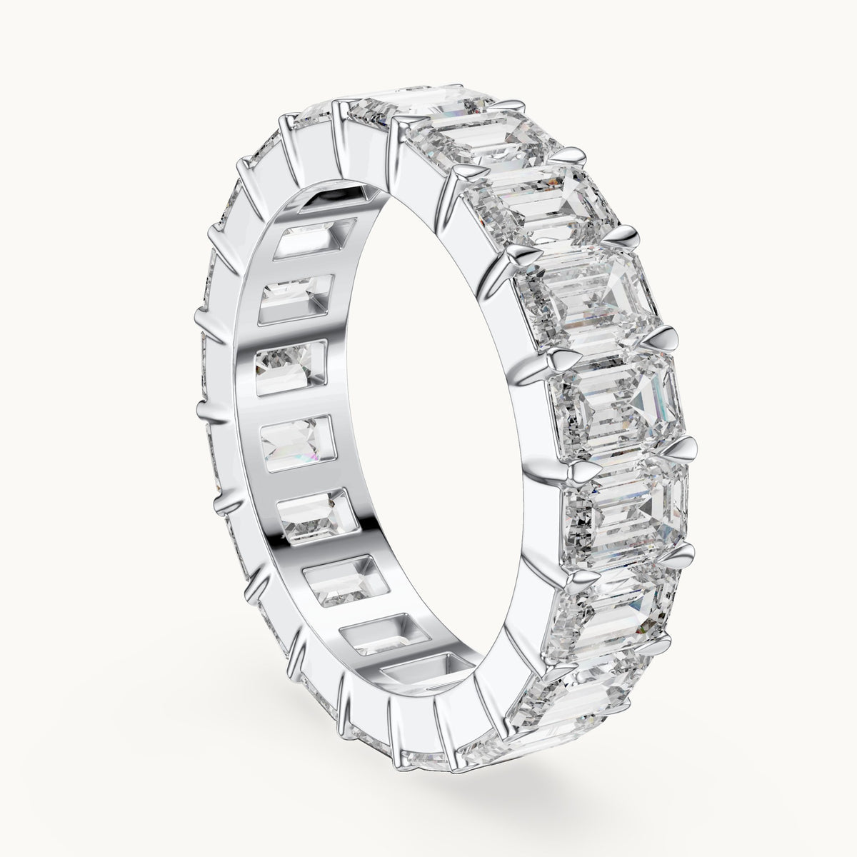 Emerald cut lab-grown diamond full eternity band in 14K white gold, 5.64 CT TW, view 1