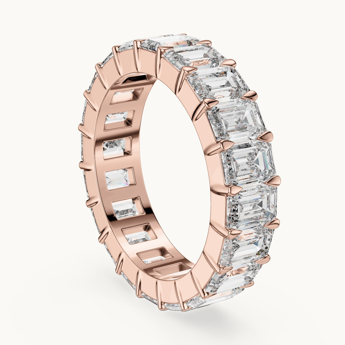 Emerald cut lab-grown diamond full eternity band in 14K rose gold, 5.64 CT TW, view 1