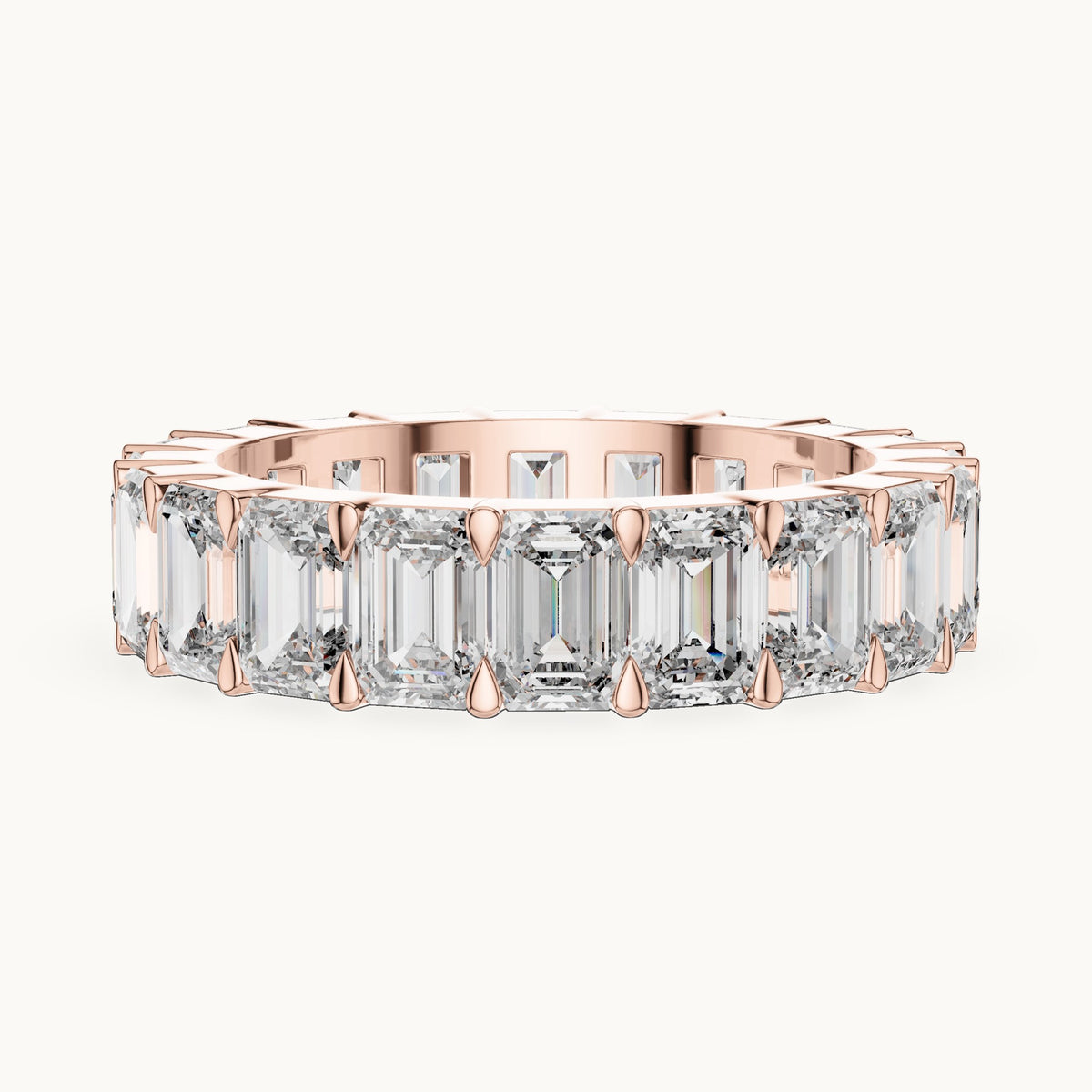 Emerald cut lab-grown diamond full eternity band in 14K rose gold, 5.64 CT TW, view 2
