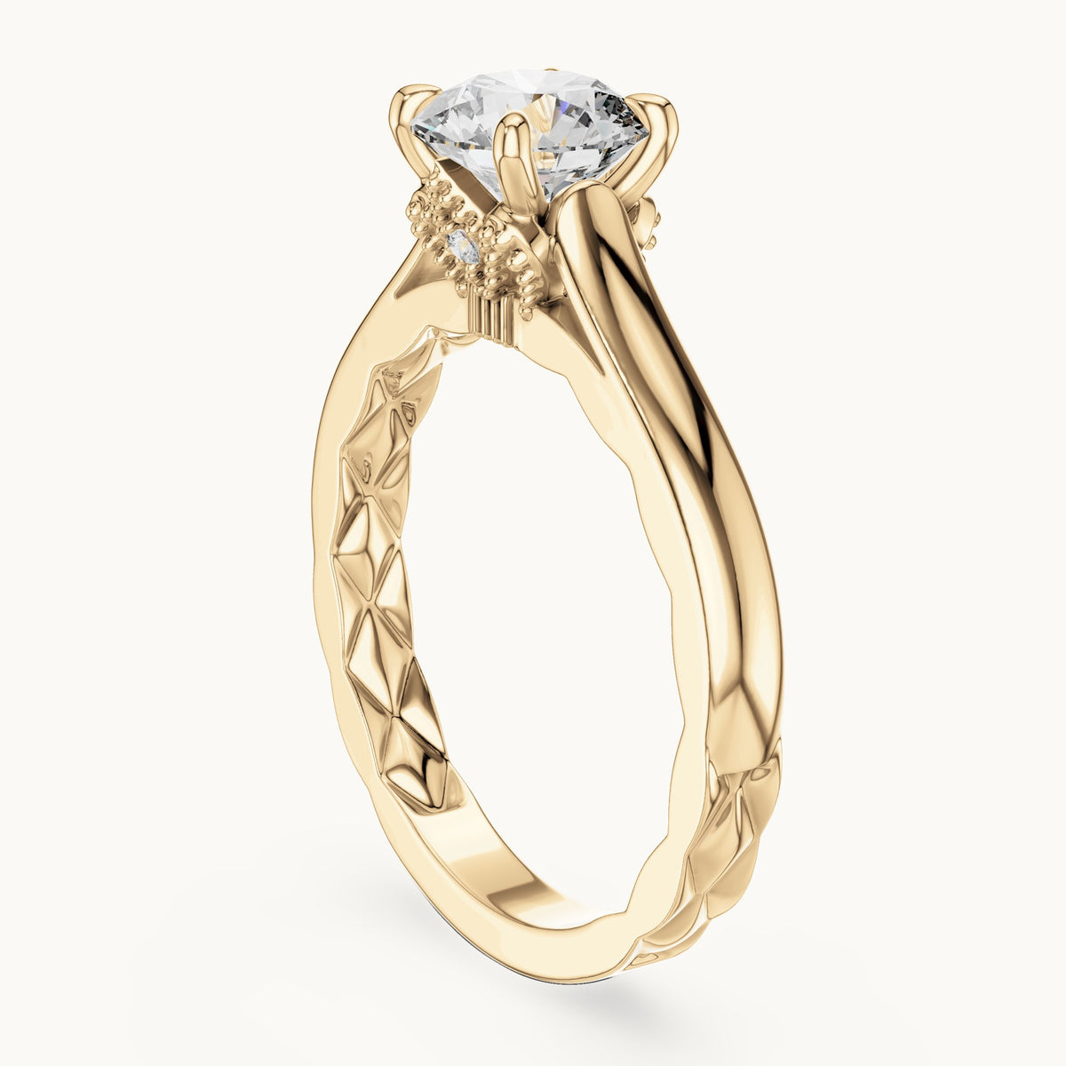 Round cut lab-grown diamond solitaire ring in 14K yellow gold, 1.02 CT TW, view 2