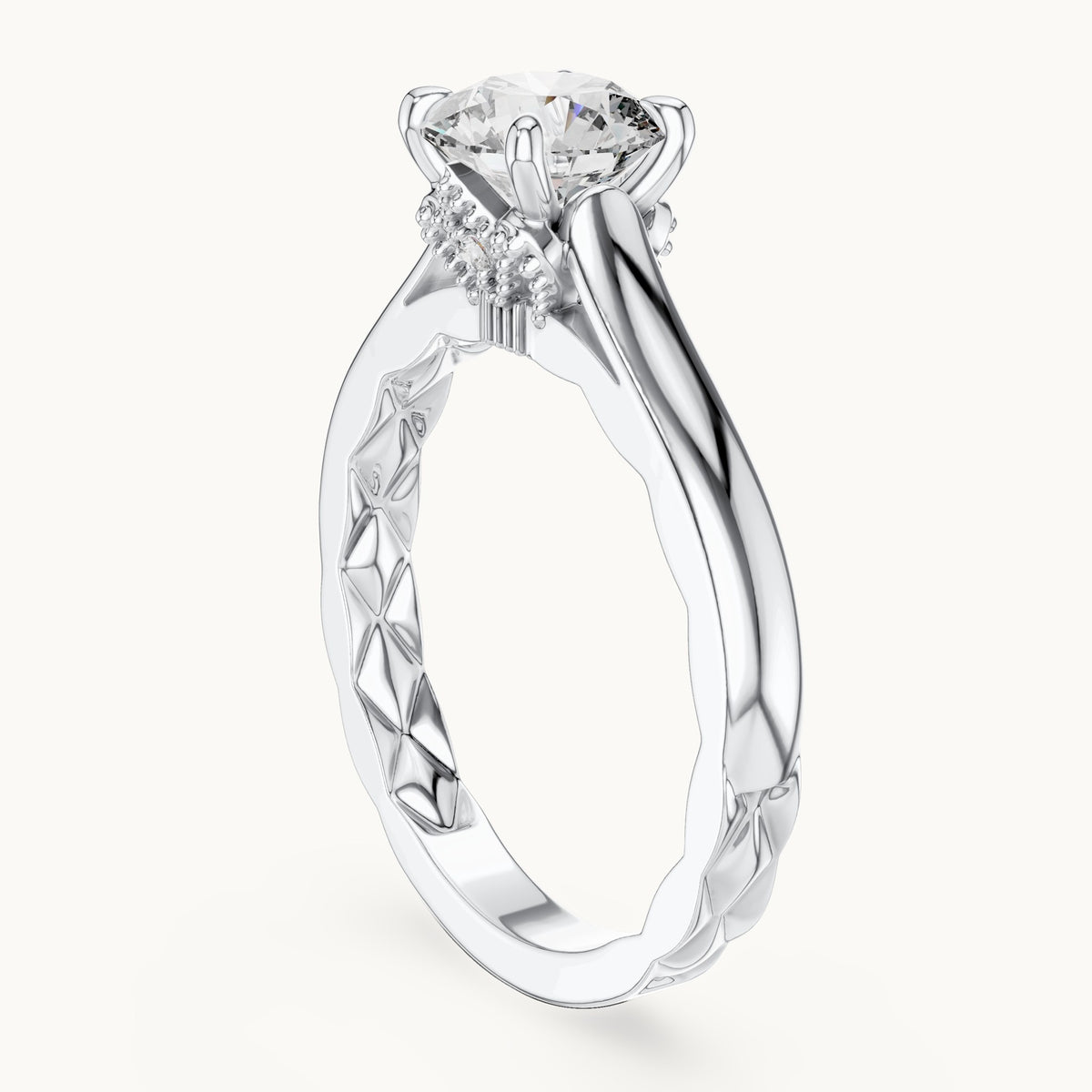 Round cut lab-grown diamond solitaire ring in 14K white gold, 1.02 CT TW, view 1