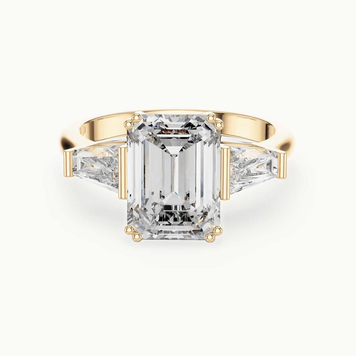 Emerald cut lab-grown diamond cluster ring in 14K yellow gold, 3.66 CT TW, view 1