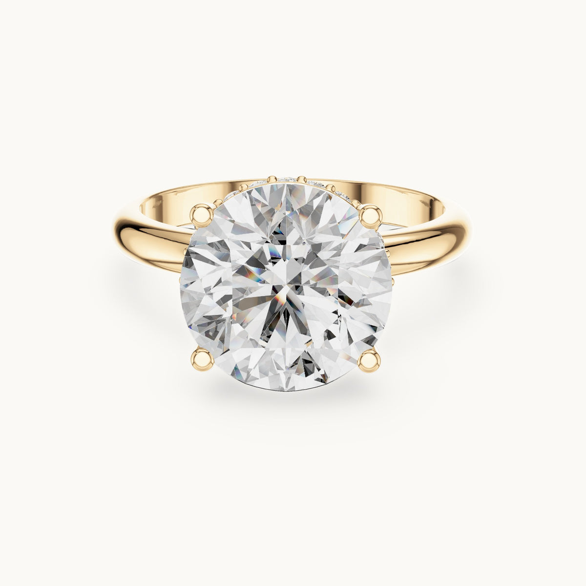 Round cut lab-grown diamond solitaire ring in 14K yellow gold, 3.89 CT TW, view 1