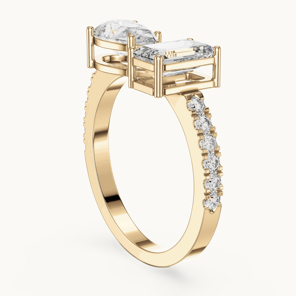 Pear cut lab-grown diamond solitaire ring in 14K yellow gold, 2.10 CT TW, view 2