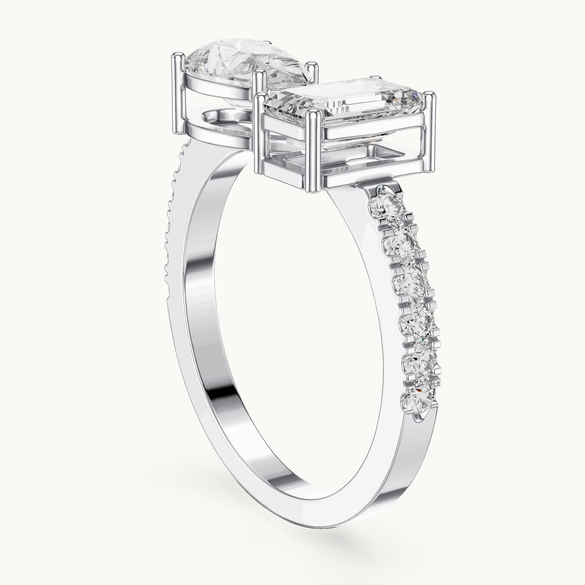 Pear cut lab-grown diamond solitaire ring in 14K white gold, 2.10 CT TW, view 1