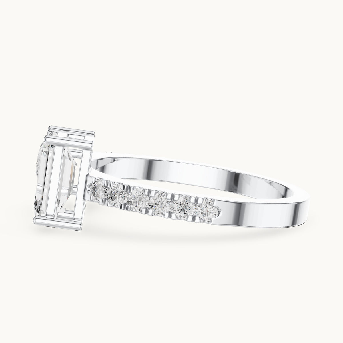 Pear cut lab-grown diamond solitaire ring in 14K white gold, 2.10 CT TW, view 2