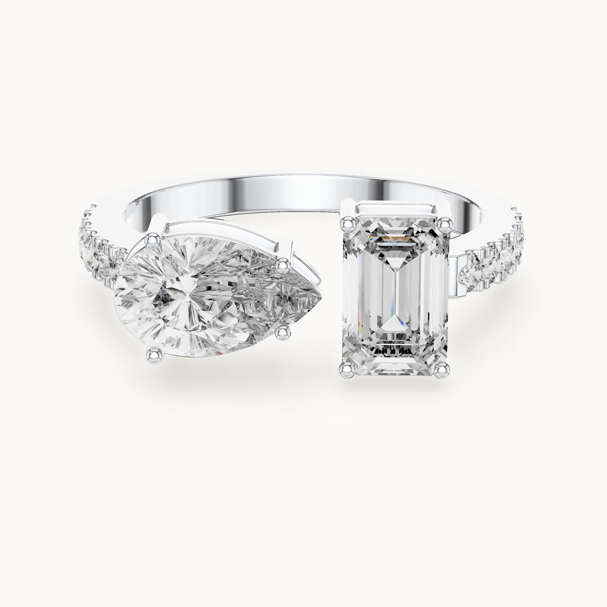 Pear cut lab-grown diamond solitaire ring in 14K white gold, 2.10 CT TW, view 3