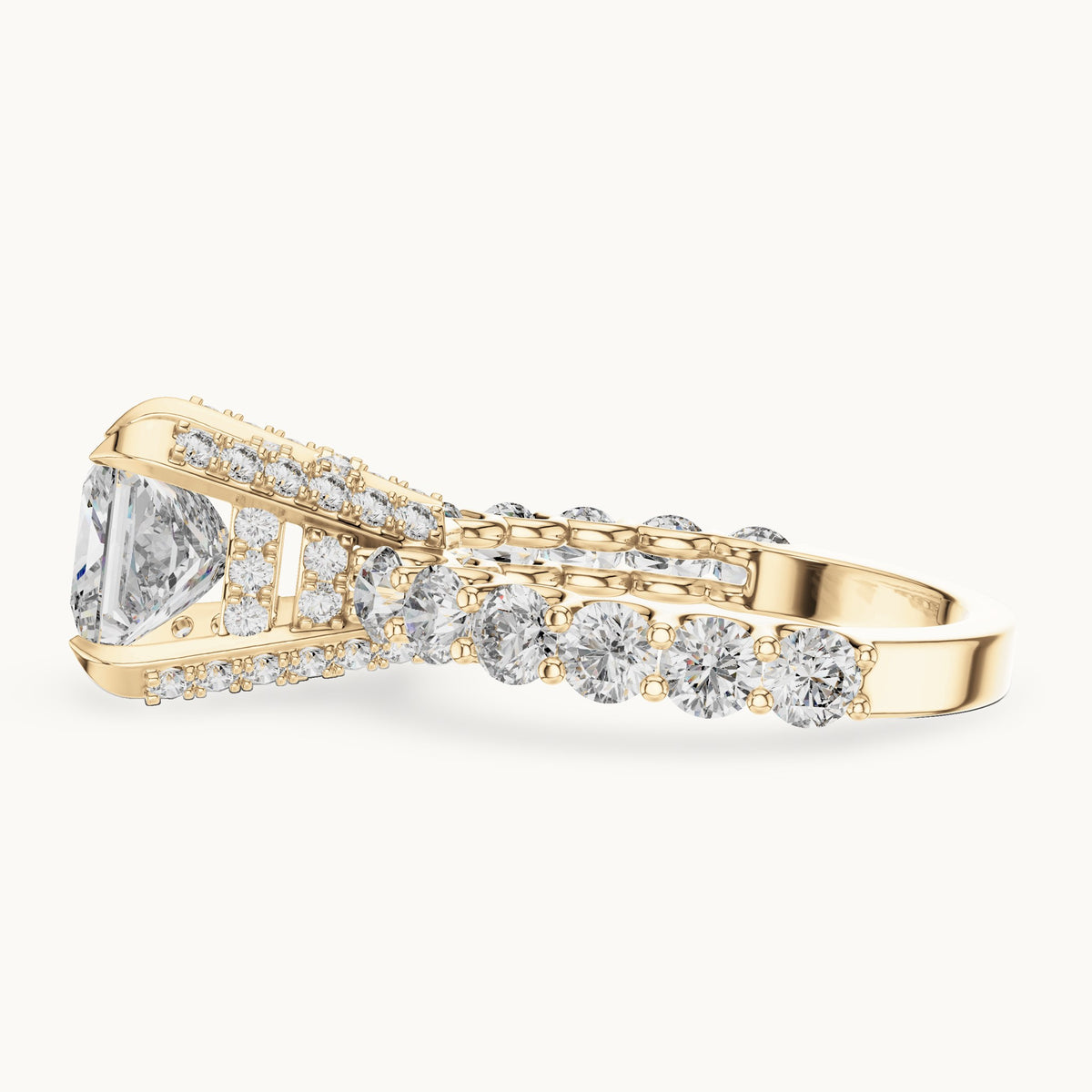 Princess Cut Lab Grown Diamond Solitaire Ring, 3.76ct Total, Solid Gold