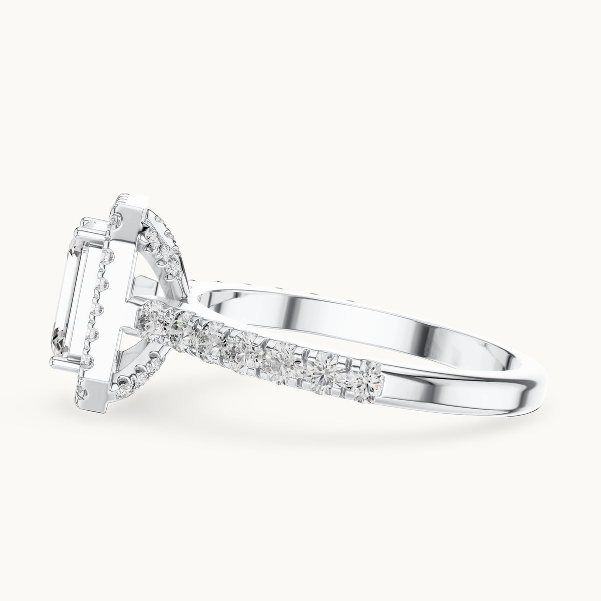 Emerald cut lab-grown diamond solitaire ring in 14K white gold, 1.66 CT TW, view 2