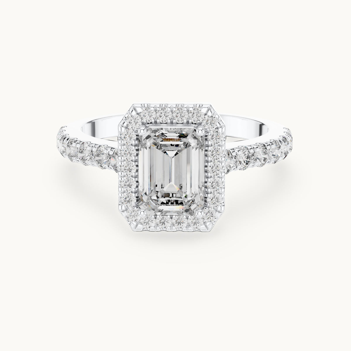 Emerald cut lab-grown diamond solitaire ring in 14K white gold, 1.66 CT TW, view 3