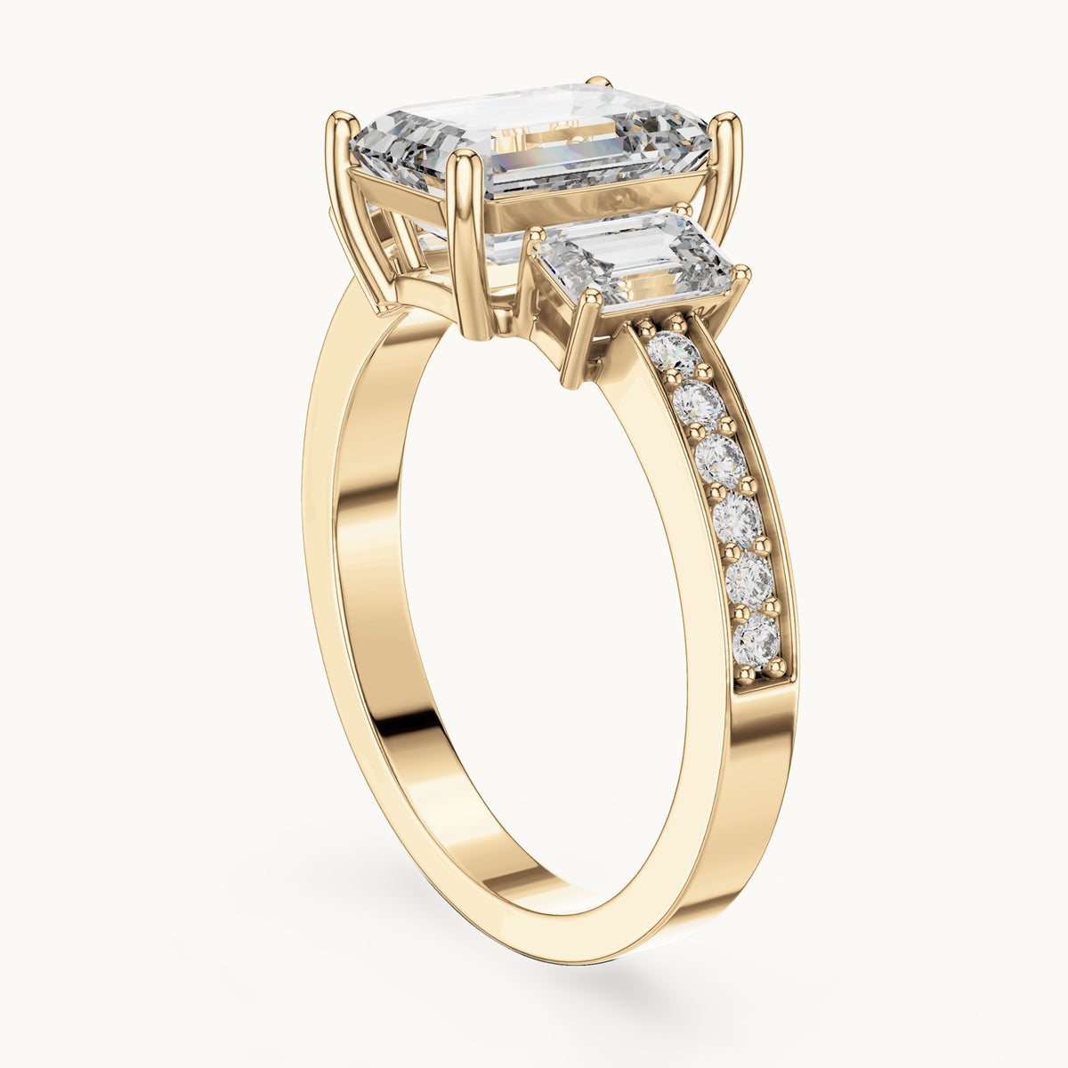 Emerald cut lab-grown diamond solitaire ring in 14K yellow gold, 2.66 CT TW, view 2