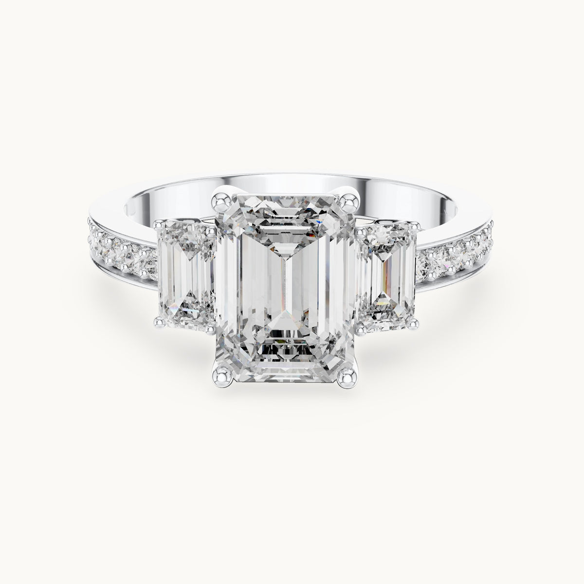 Emerald cut lab-grown diamond solitaire ring in 14K white gold, 2.66 CT TW, view 3