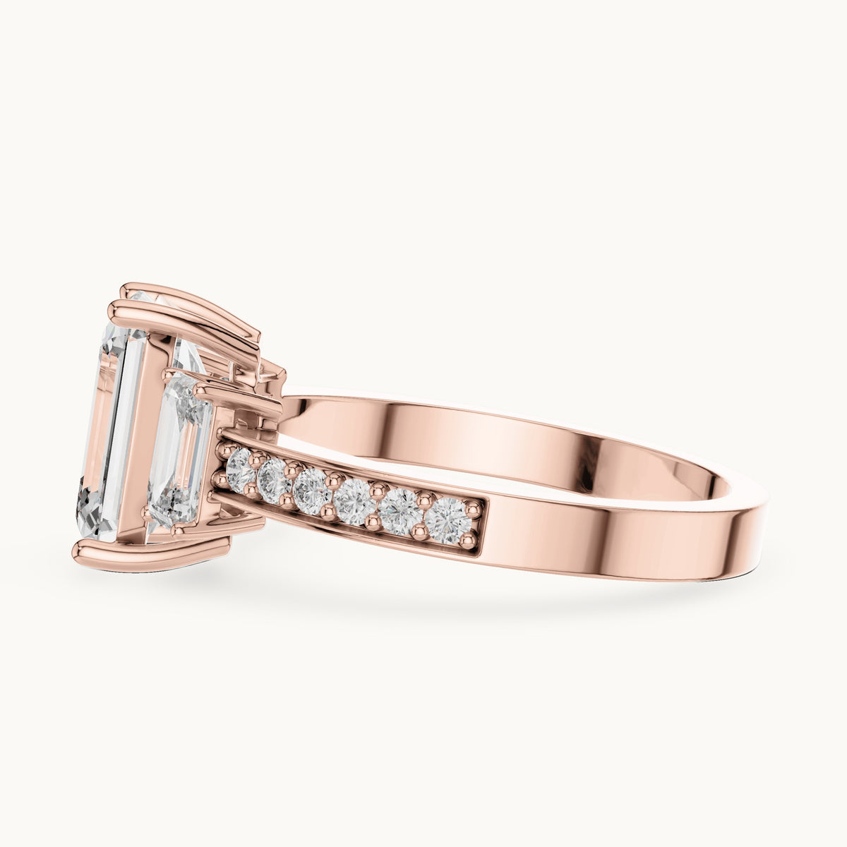 Emerald cut lab-grown diamond solitaire ring in 14K rose gold, 2.66 CT TW, view 2
