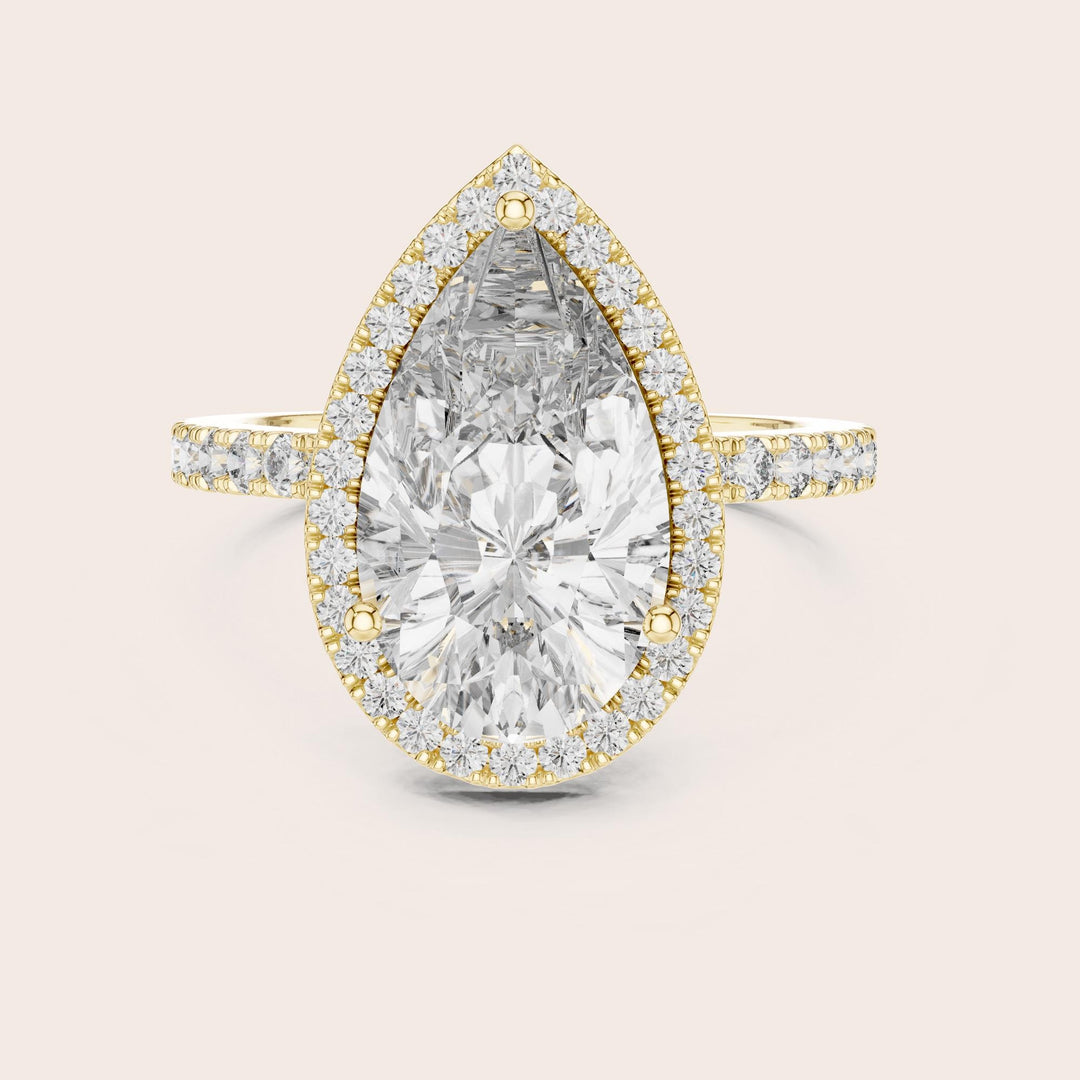 Pear Cut Lab Grown Diamond Solitaire Ring, 4.47ct Total, Solid Gold