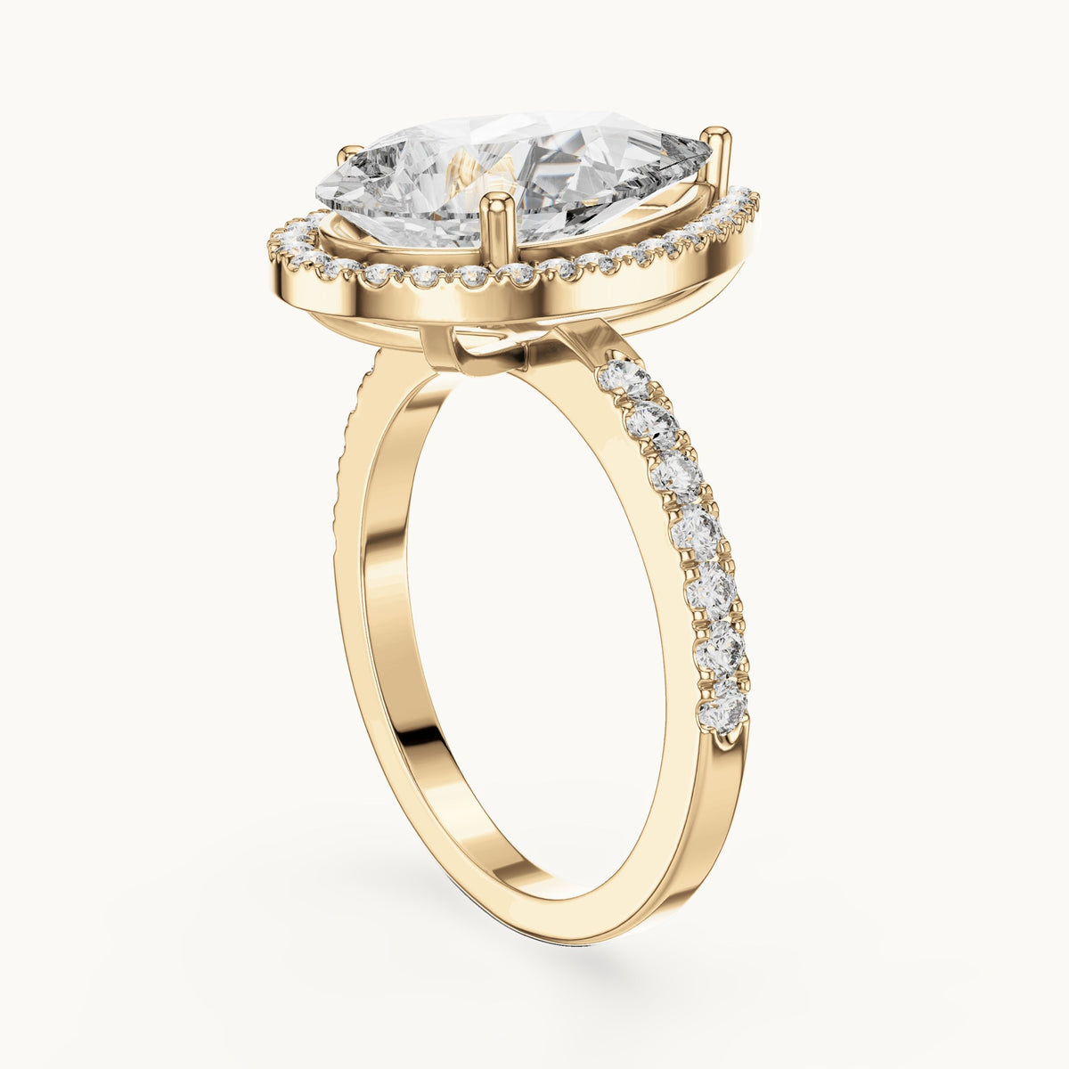 Pear cut lab-grown diamond solitaire ring in 14K yellow gold, 4.47 CT TW, view 2