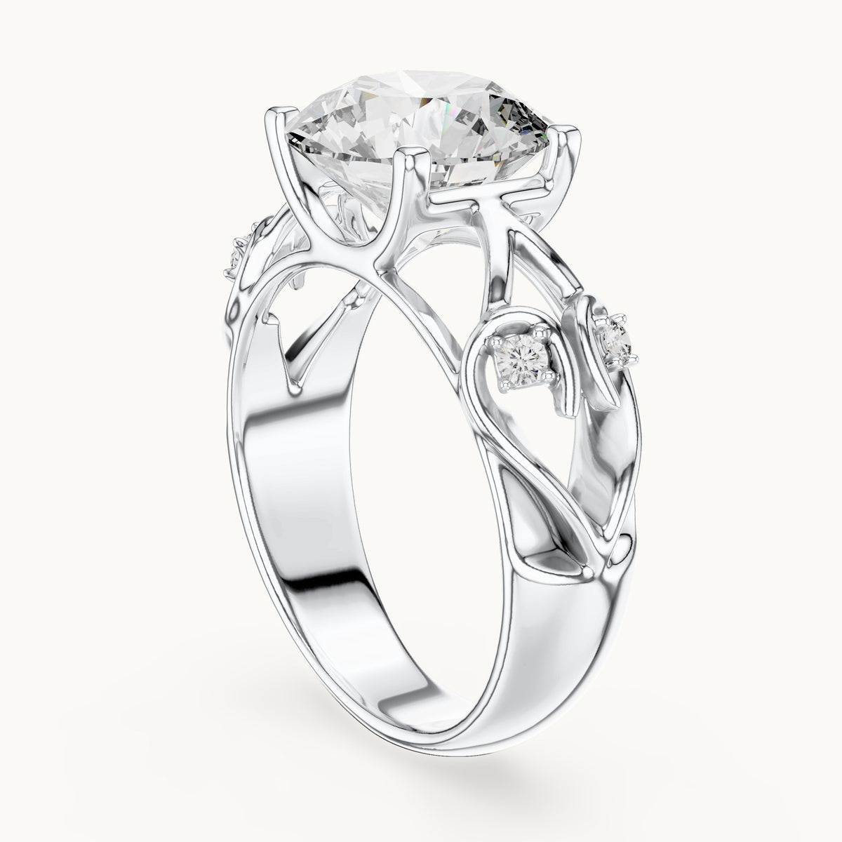 Round cut lab-grown diamond solitaire ring in 14K white gold, 3.58 CT TW, view 1
