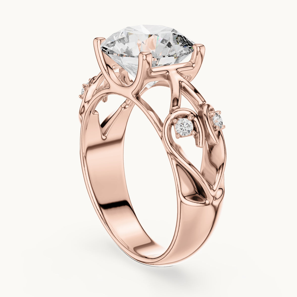 Round cut lab-grown diamond solitaire ring in 14K rose gold, 3.58 CT TW, view 1