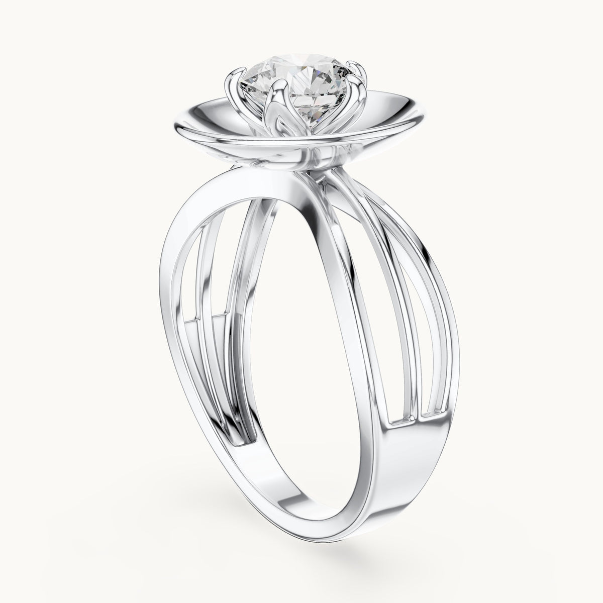 Round cut lab-grown diamond solitaire ring in 14K white gold, 1.00 CT TW, view 1