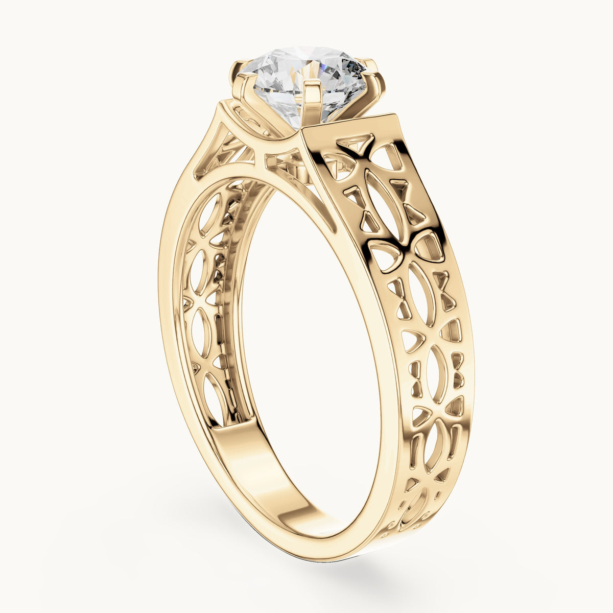 Round cut lab-grown diamond solitaire ring in 14K yellow gold, 1.00 CT TW, view 2