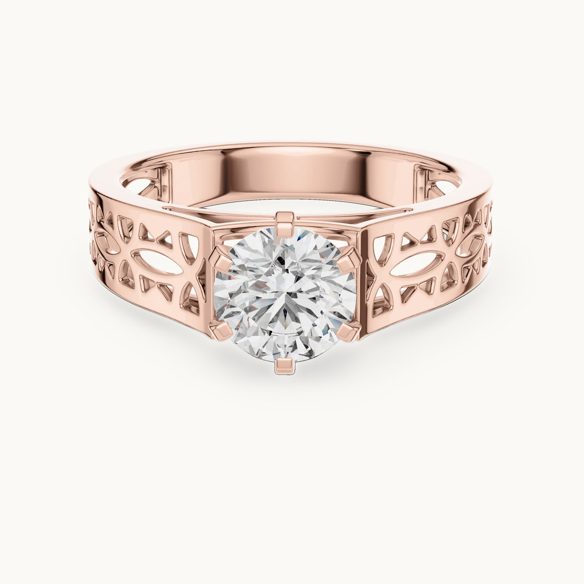Round cut lab-grown diamond solitaire ring in 14K rose gold, 1.00 CT TW, view 3