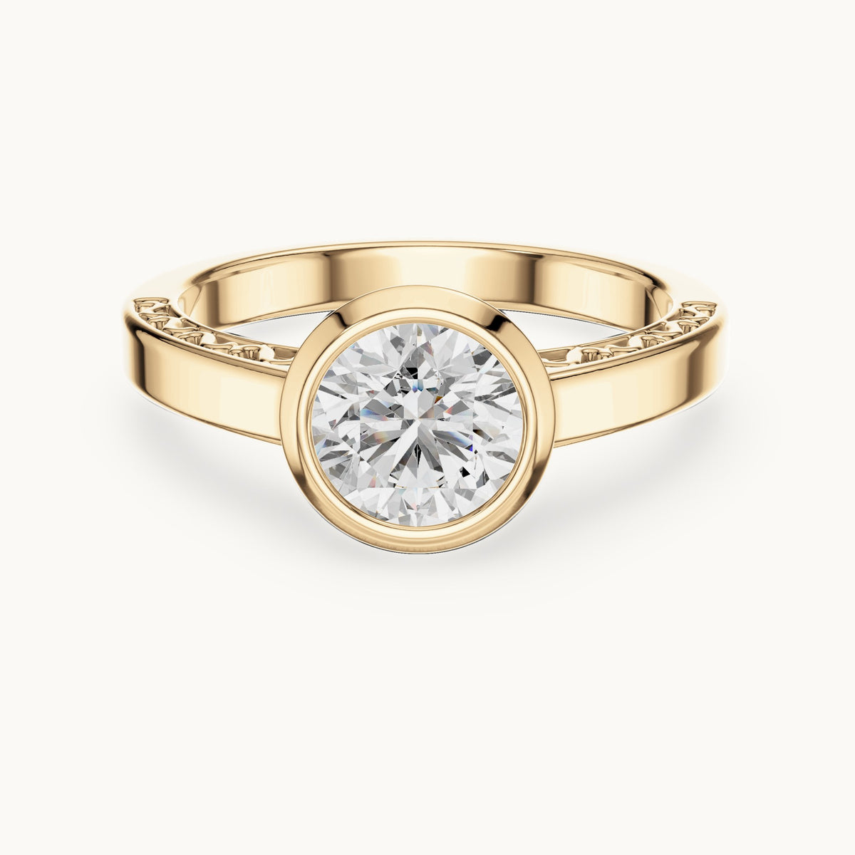 Round cut lab-grown diamond solitaire ring in 14K yellow gold, 1.00 CT TW, view 1