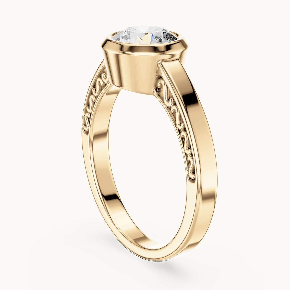 Round cut lab-grown diamond solitaire ring in 14K yellow gold, 1.00 CT TW, view 2