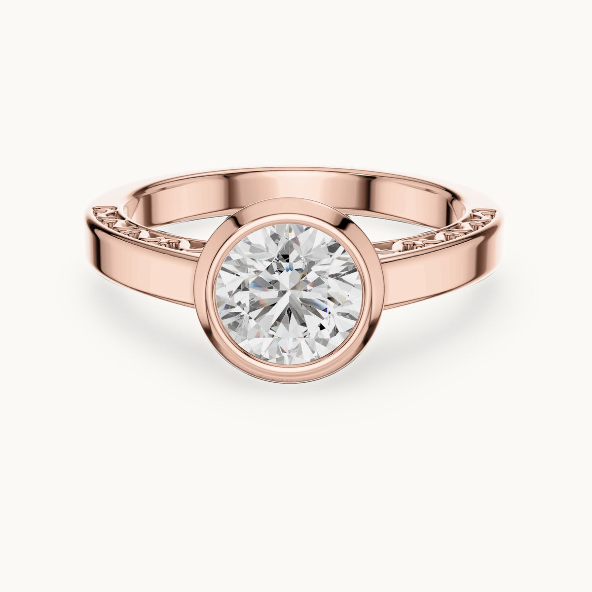 Round cut lab-grown diamond solitaire ring in 14K rose gold, 1.00 CT TW, view 3
