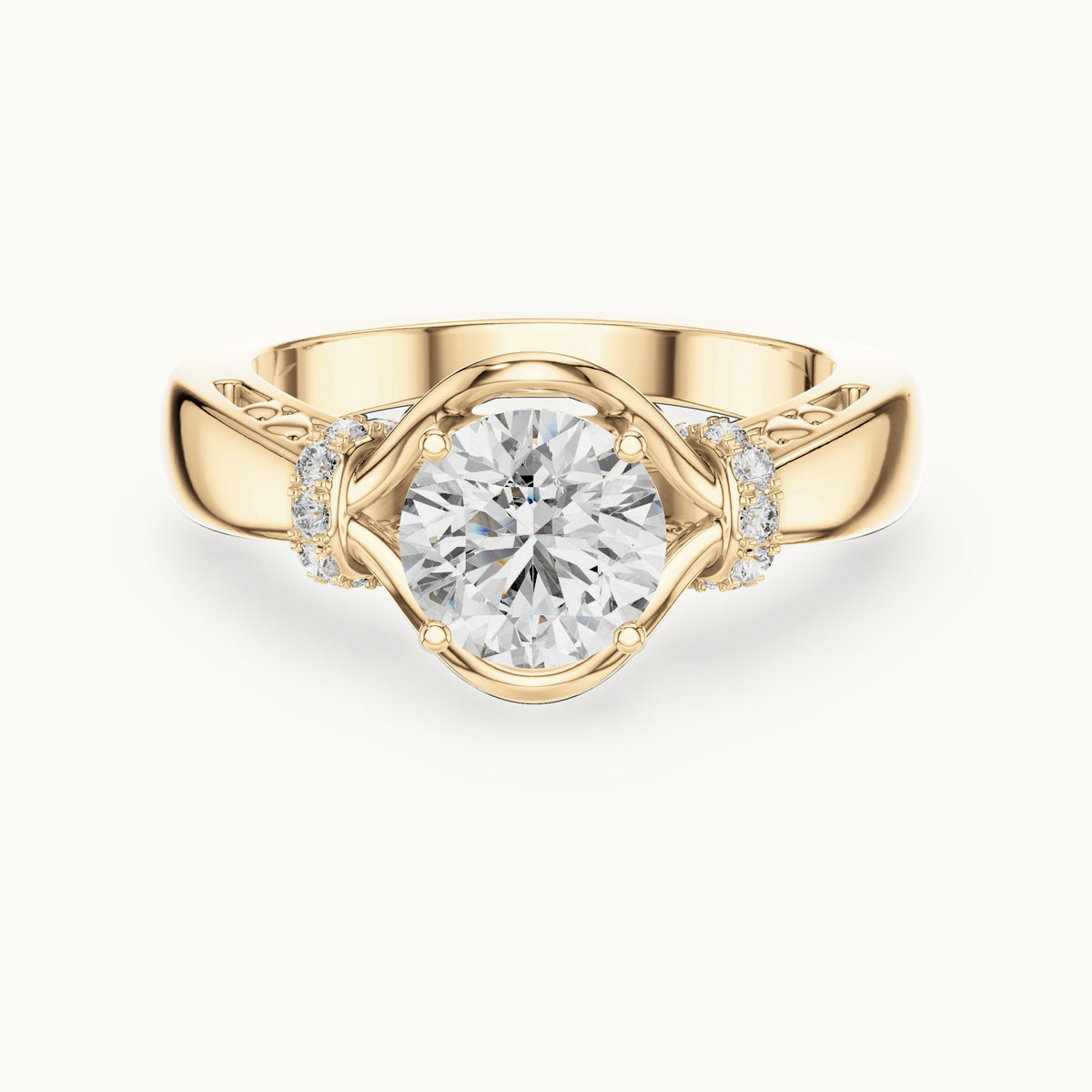 Round cut lab-grown diamond solitaire ring in 14K yellow gold, 1.12 CT TW, view 1