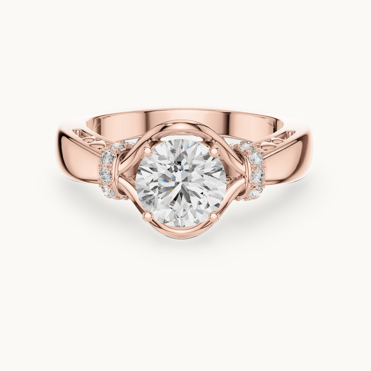 Round cut lab-grown diamond solitaire ring in 14K rose gold, 1.12 CT TW, view 3