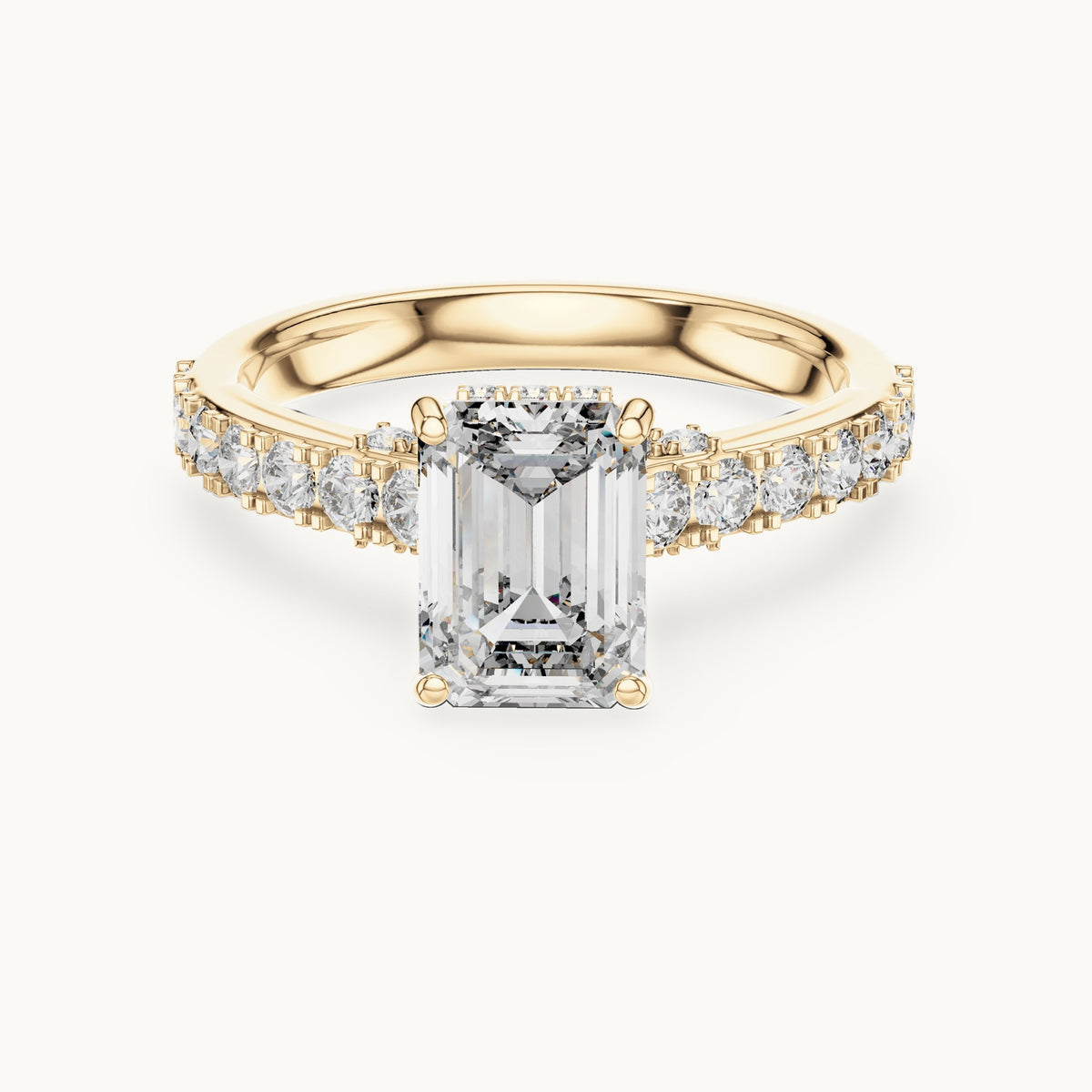Emerald cut lab-grown diamond solitaire ring in 14K yellow gold, 2.47 CT TW, view 1