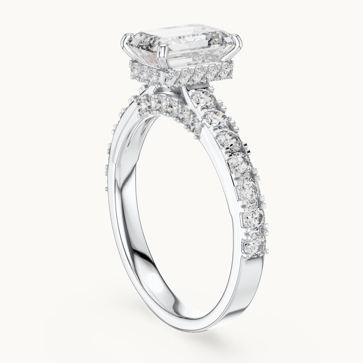 Emerald cut lab-grown diamond solitaire ring in 14K white gold, 2.47 CT TW, view 1