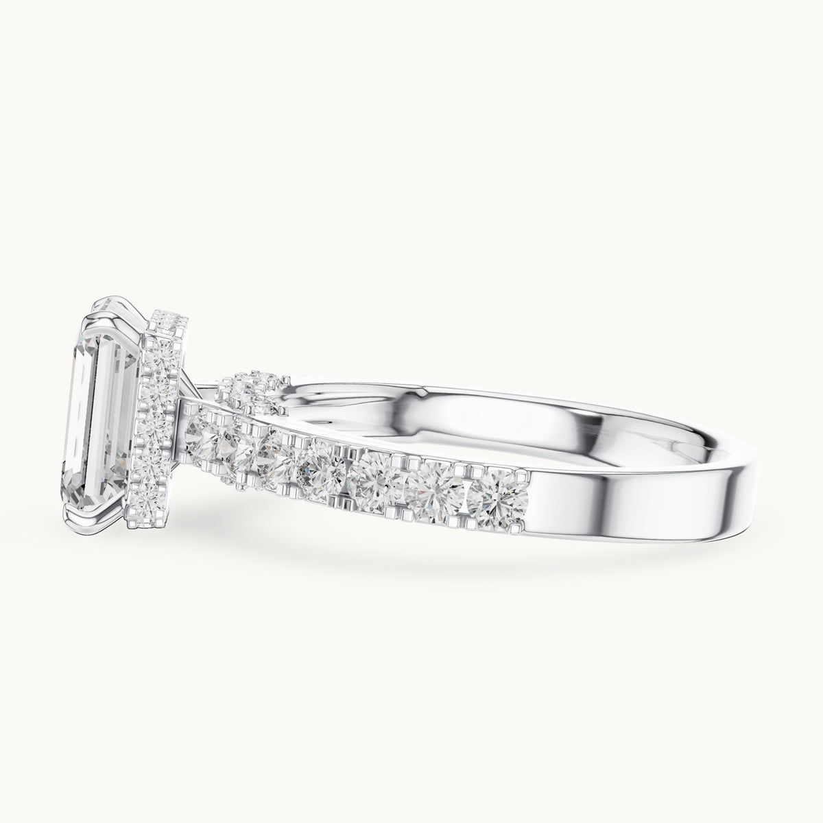 Emerald cut lab-grown diamond solitaire ring in 14K white gold, 2.47 CT TW, view 2