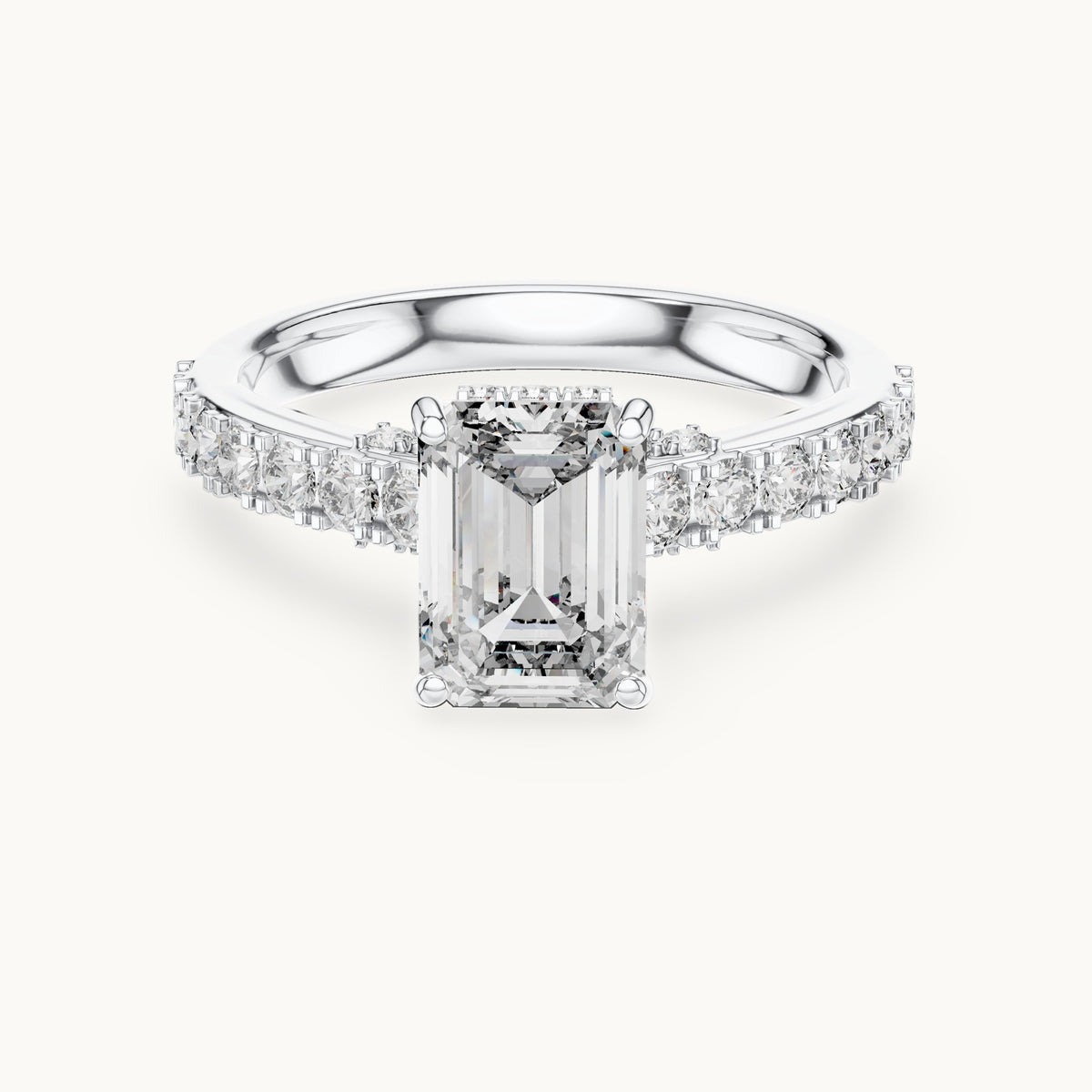 Emerald cut lab-grown diamond solitaire ring in 14K white gold, 2.47 CT TW, view 3