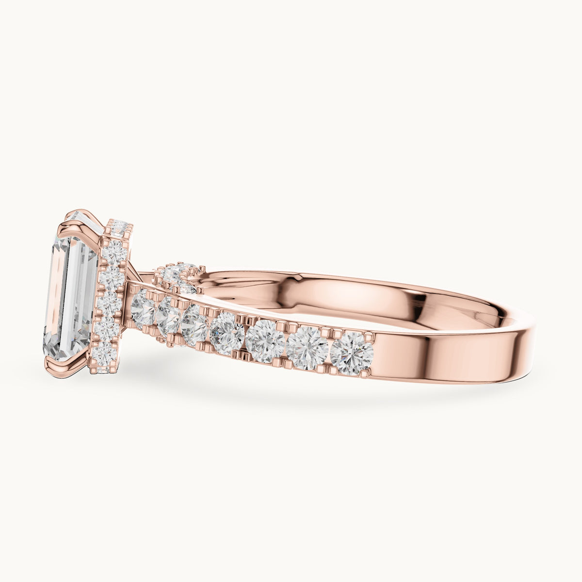 Emerald cut lab-grown diamond solitaire ring in 14K rose gold, 2.47 CT TW, view 2