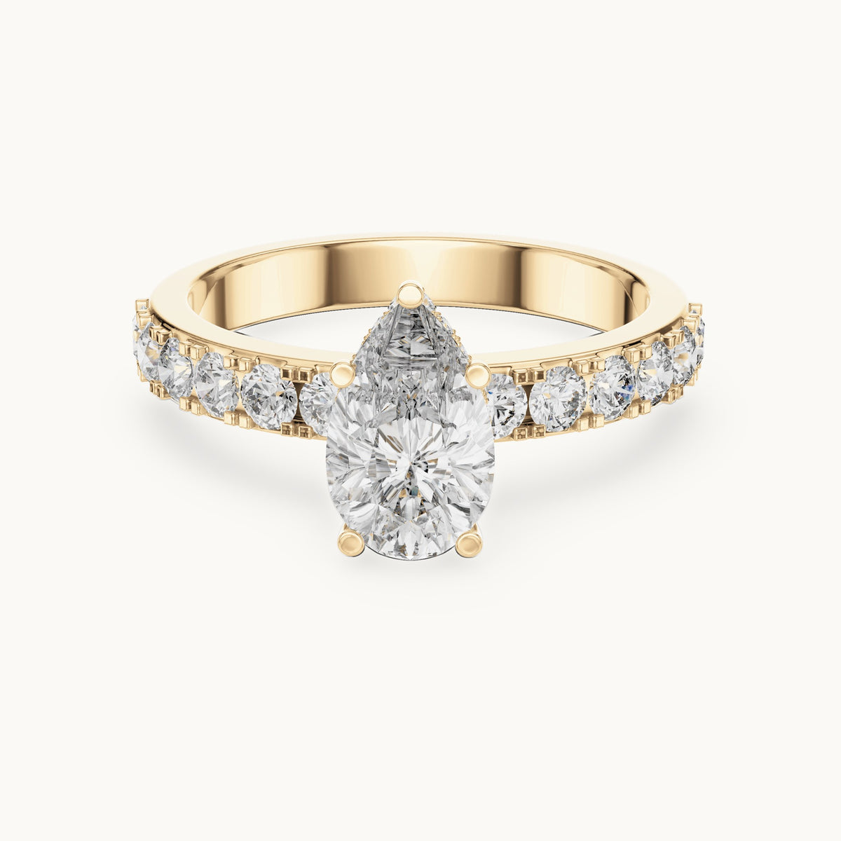 Pear cut lab-grown diamond solitaire ring in 14K yellow gold, 1.72 CT TW, view 1