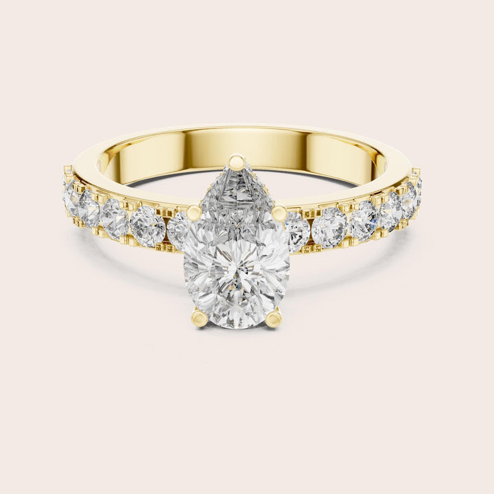 Pear Cut Lab Grown Diamond Solitaire Ring, 1.72ct Total, Solid Gold