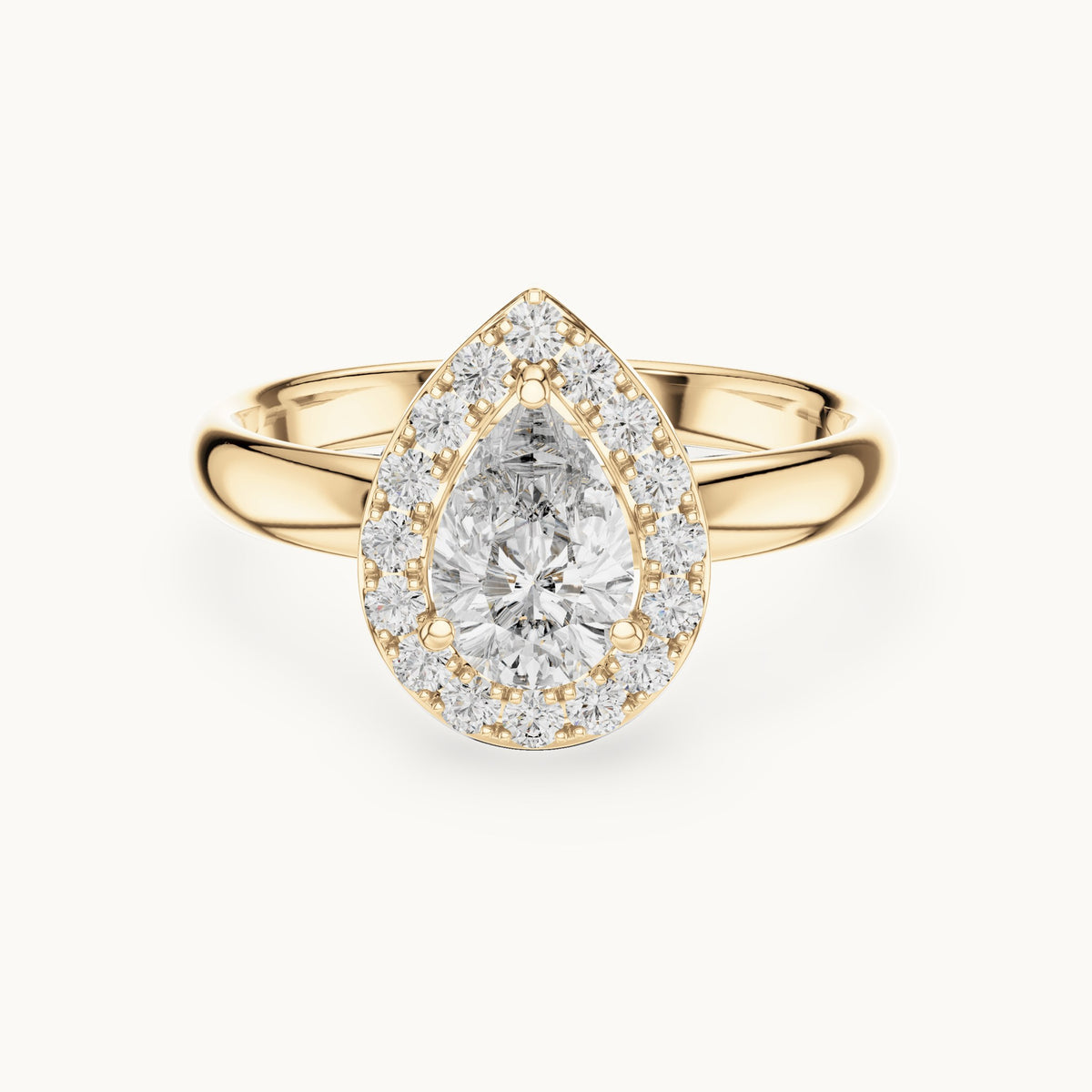Pear cut lab-grown diamond solitaire ring in 14K yellow gold, 0.94 CT TW, view 1