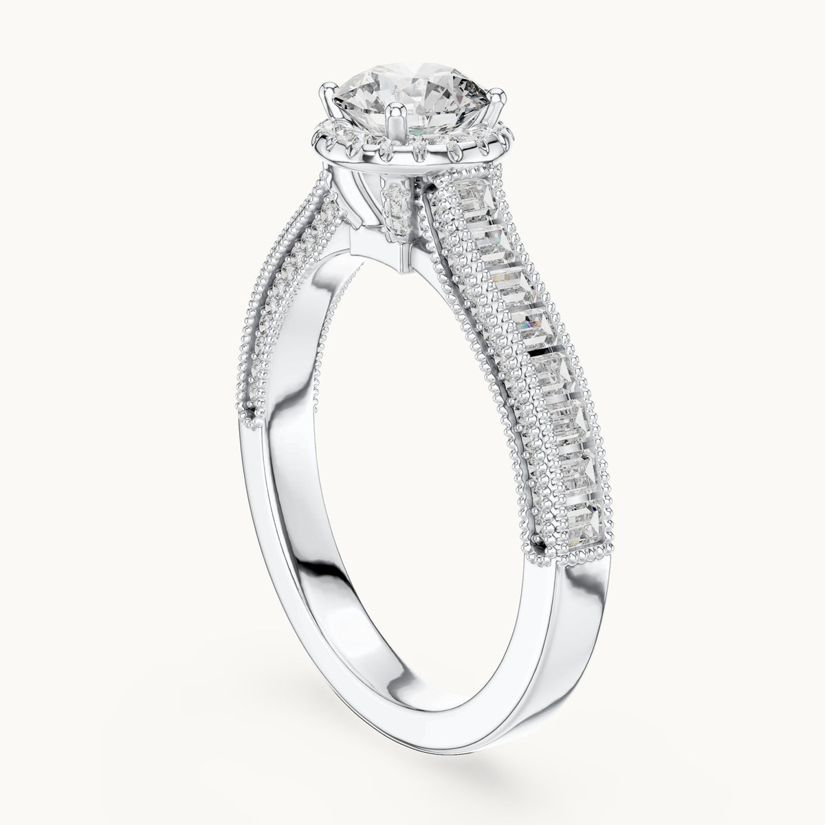 Round cut lab-grown diamond solitaire ring in 14K white gold, 1.43 CT TW, view 1