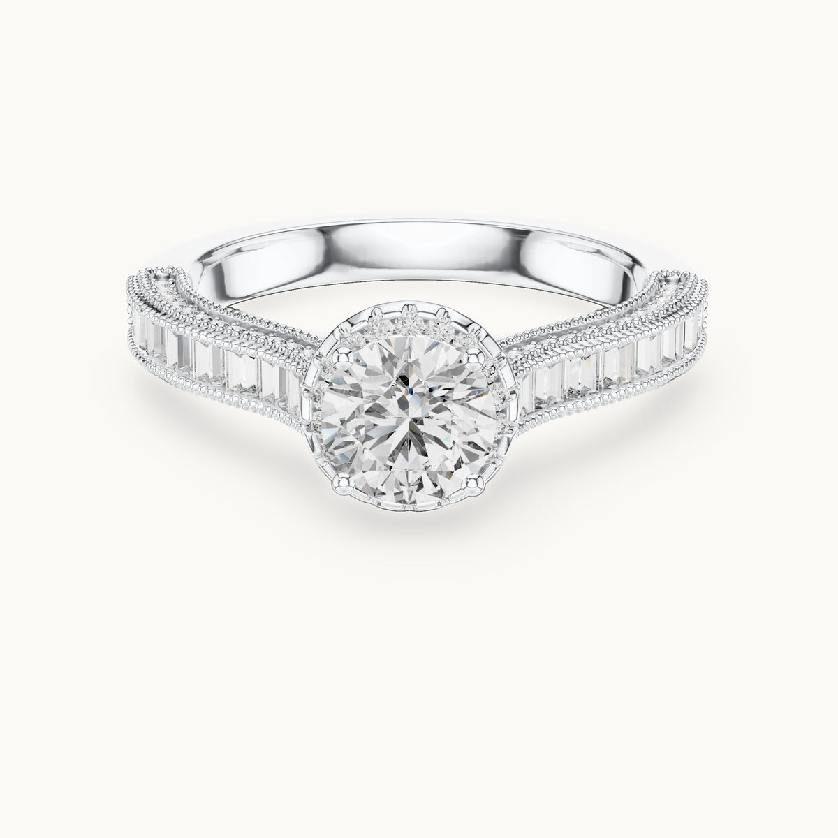 Round cut lab-grown diamond solitaire ring in 14K white gold, 1.43 CT TW, view 3