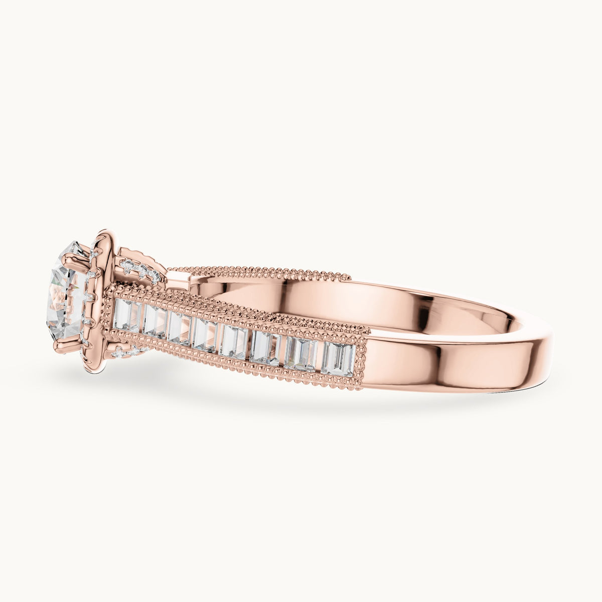 Round cut lab-grown diamond solitaire ring in 14K rose gold, 1.43 CT TW, view 2